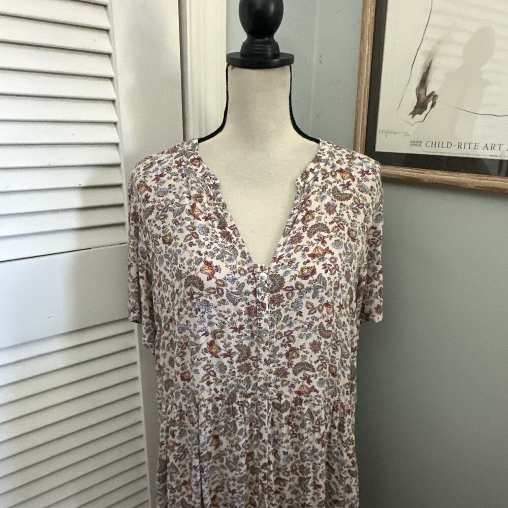 J Jill Maxi Dress Womens Large Beige Micro Floral Shift Earthy Prairie Boho Chic - Picture 3 of 12